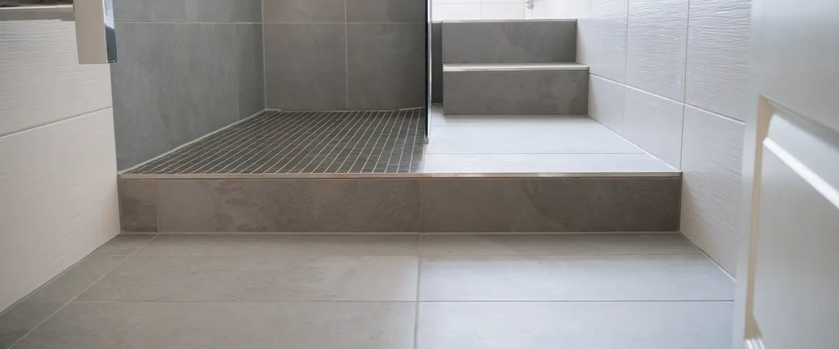 Tile flooring and tile surround in shower