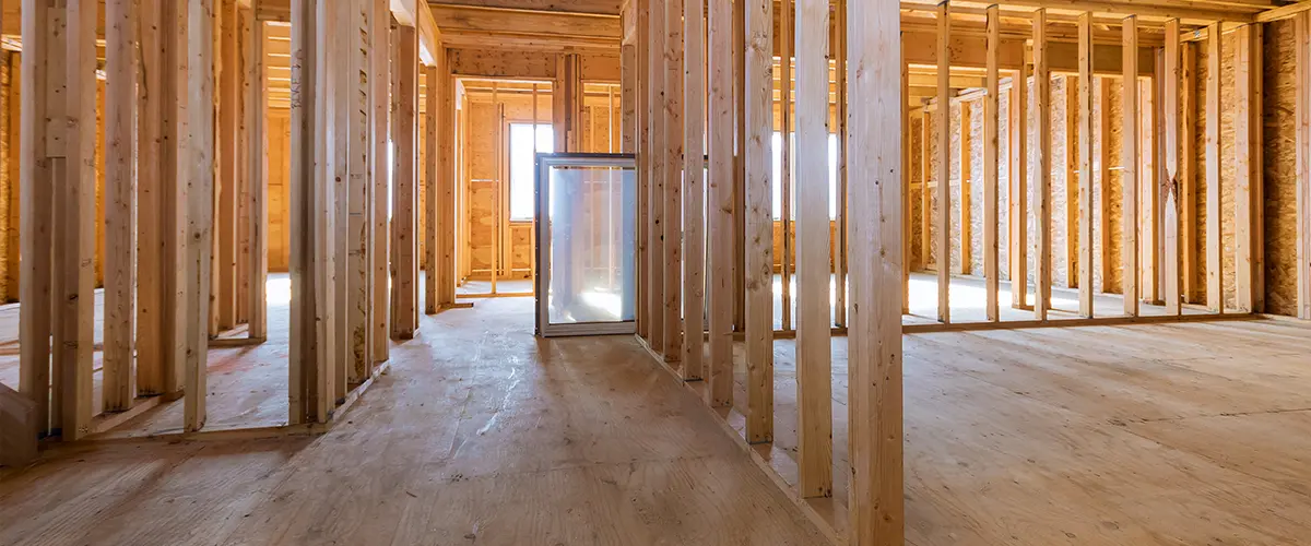 Basement remodeling in Fremont, IN, with wood framing
