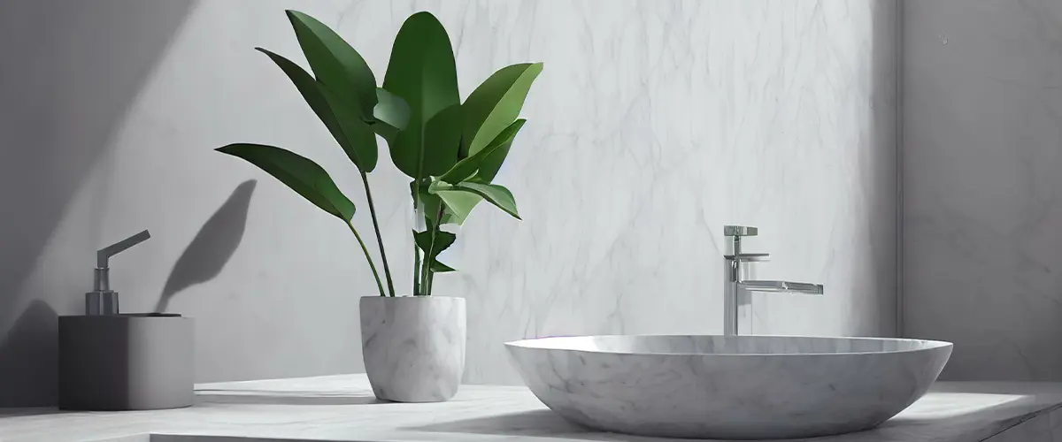 Elegant bathroom sink with a plant