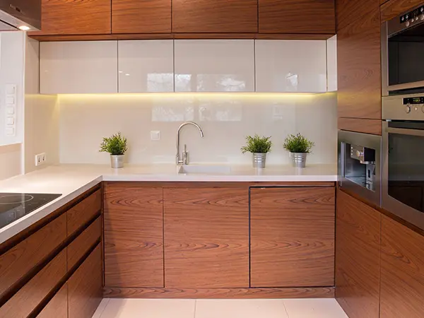 Brown cabinet doors with flat panels